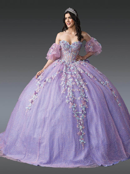 Dancing Queen 1979 - Glitter Floral Corset Ballgown Quinceanera Dresses XS / Lilac/Multi Print