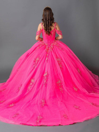 Dancing Queen 1983 - Beaded Bodice Off Shoulder Ballgown Quinceanera Dresses XS / Hot Pink