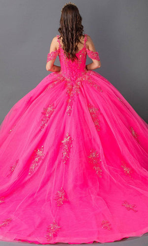 Dancing Queen 1983 - Beaded Bodice Off Shoulder Ballgown Quinceanera Dresses XS / Hot Pink