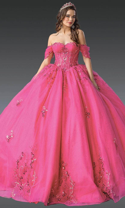 Dancing Queen 1987 - Sweetheart Sequin Lace Ballgown Ball Gowns XS / Fuchsia Print