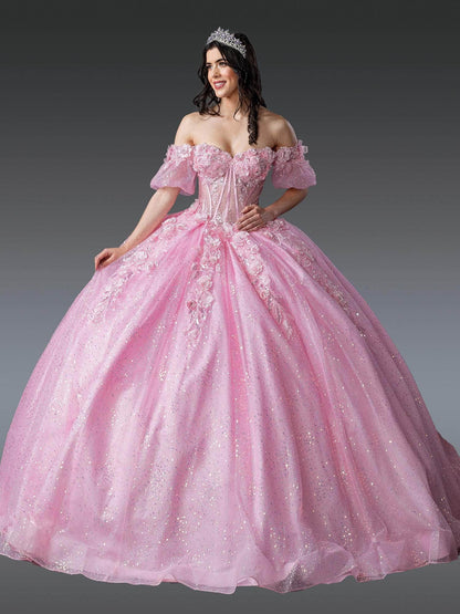 Dancing Queen 1991 - Floral Embroidered Ballgown with Puff Sleeve Quinceanera Dresses XS / Pink
