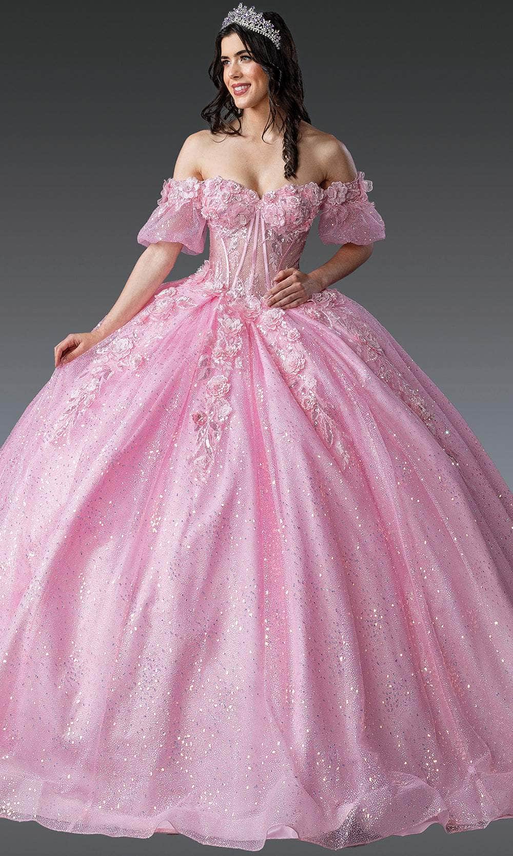 Dancing Queen 1991 - Floral Embroidered Ballgown with Puff Sleeve Quinceanera Dresses XS / Pink