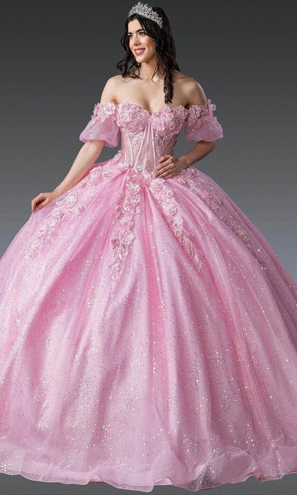 Dancing Queen 1991 - Floral Embroidered Ballgown with Puff Sleeve Quinceanera Dresses XS / Pink