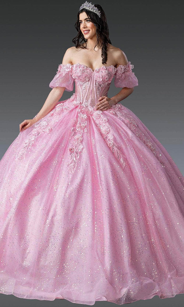 Dancing Queen 1991 - Floral Embroidered Ballgown with Puff Sleeve Quinceanera Dresses XS / Pink