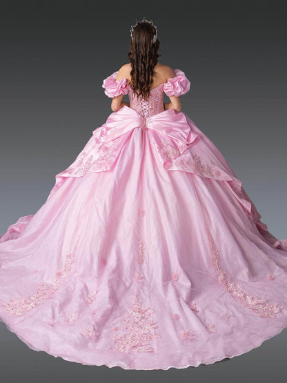 Dancing Queen 1994 - Ruffled Puff Sleeve Floral Ballgown Quinceanera Dresses XS / Pink