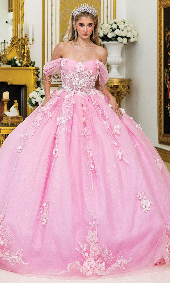 Dancing Queen 1998 - Floral Applique Basque Ballgown Quinceanera Dresses XS / Pink