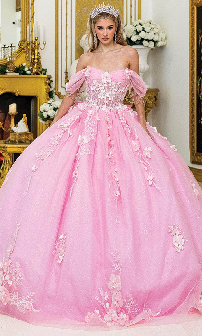 Dancing Queen 1998 - Floral Applique Basque Ballgown Quinceanera Dresses XS / Pink