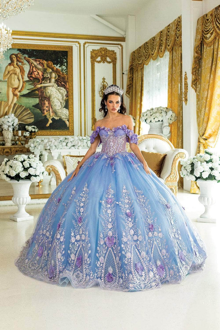Dancing Queen 1999 - Off Shoulder Floral Embroidered Ballgown Quinceanera Dresses XS / Lilac/Bahama/Blue