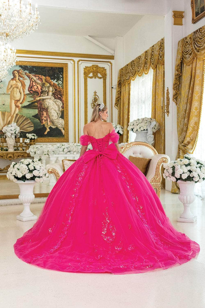 Dancing Queen 5006 - Sequin Embroidered Sheer Corset Ballgown Quinceanera Dresses XS / Fuchsia