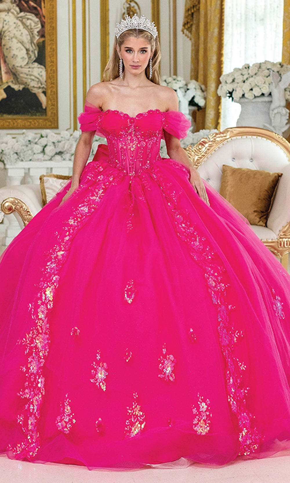 Dancing Queen 5006 - Sequin Embroidered Sheer Corset Ballgown Quinceanera Dresses XS / Fuchsia