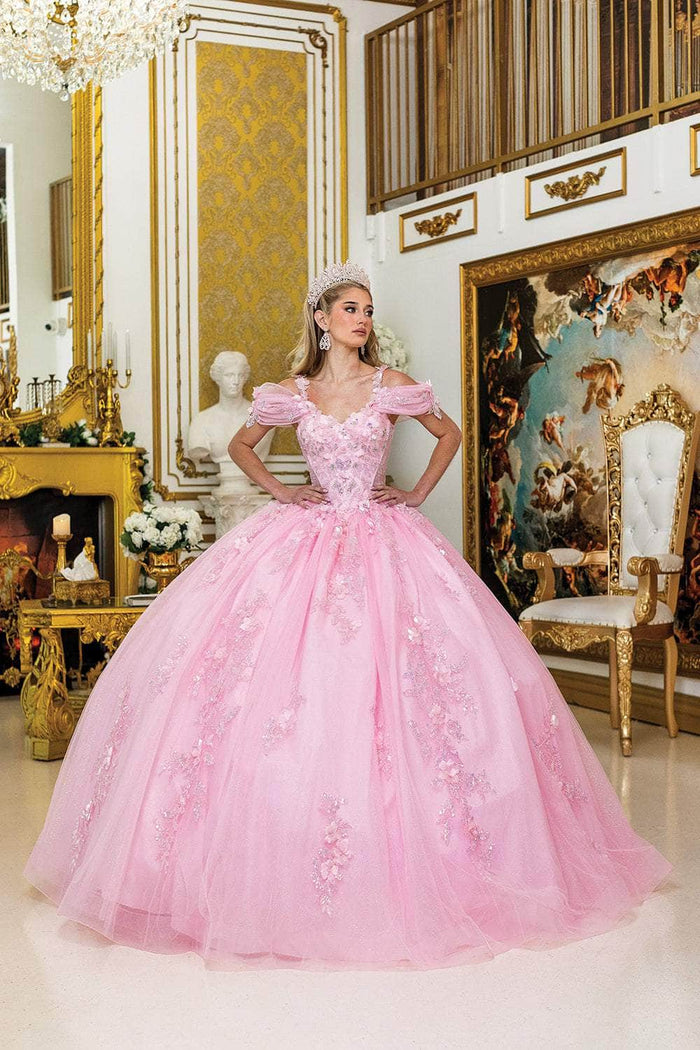 Dancing Queen 5009 - Puff Sleeve Floral Quince Ballgown Quinceanera Dresses XS / Pink