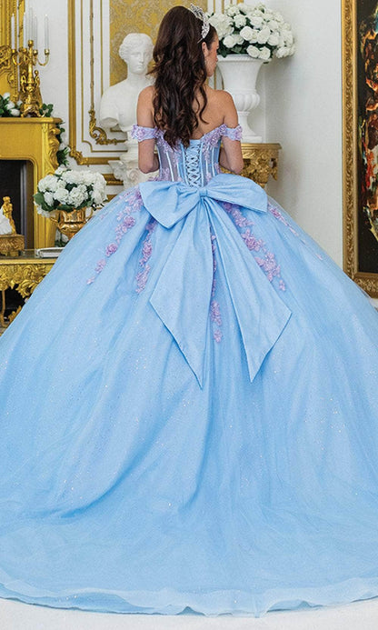 Dancing Queen 5016 - Floral Embellished Off Shoulder Ballgown Quinceanera Dresses XS / Bahama/Lilac