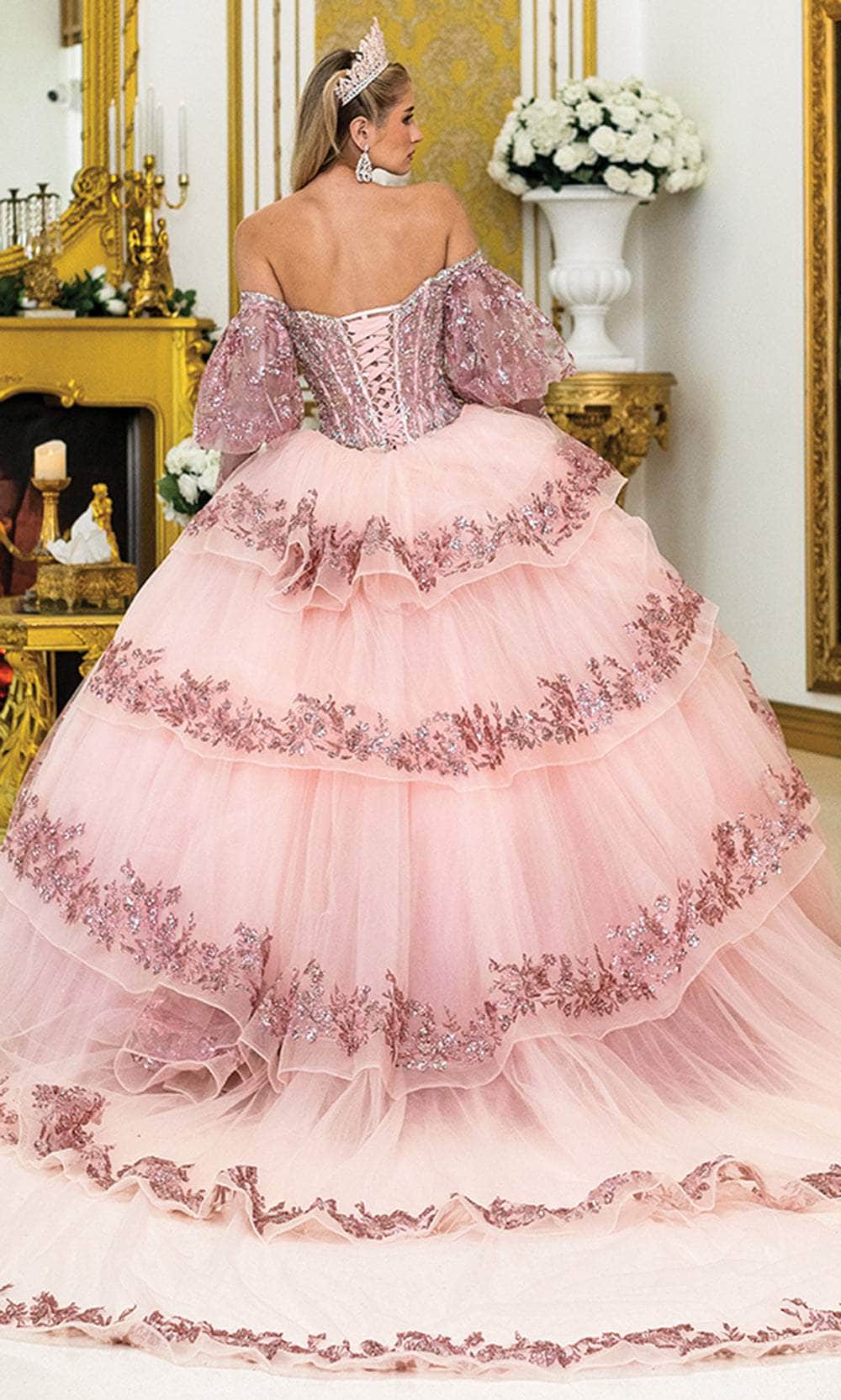 Dancing Queen 5019 - Beaded Embroidered Puff Sleeve Ballgown Quinceanera Dresses XS / Rose Gold