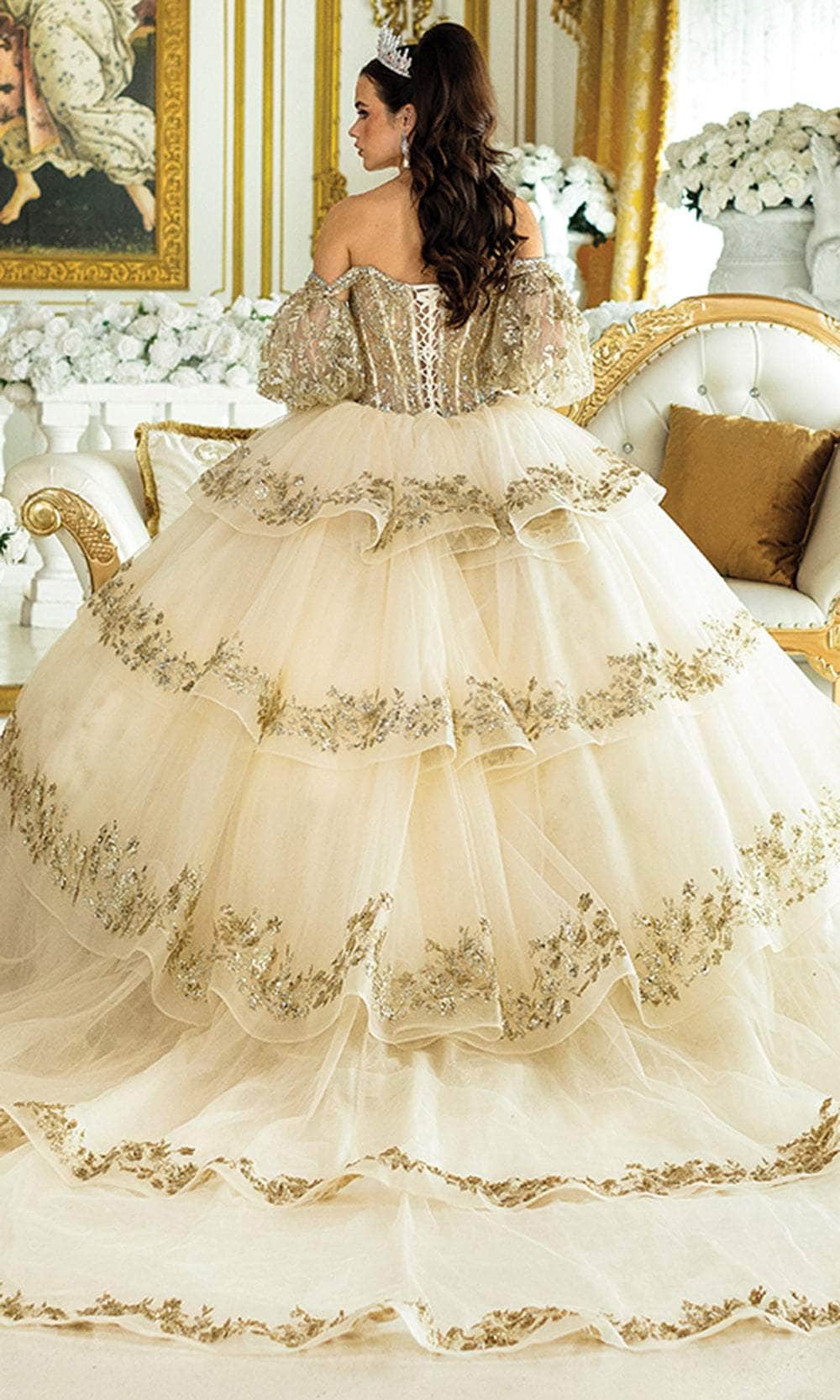 Dancing Queen 5019 - Beaded Embroidered Puff Sleeve Ballgown Quinceanera Dresses XS / Rose Gold