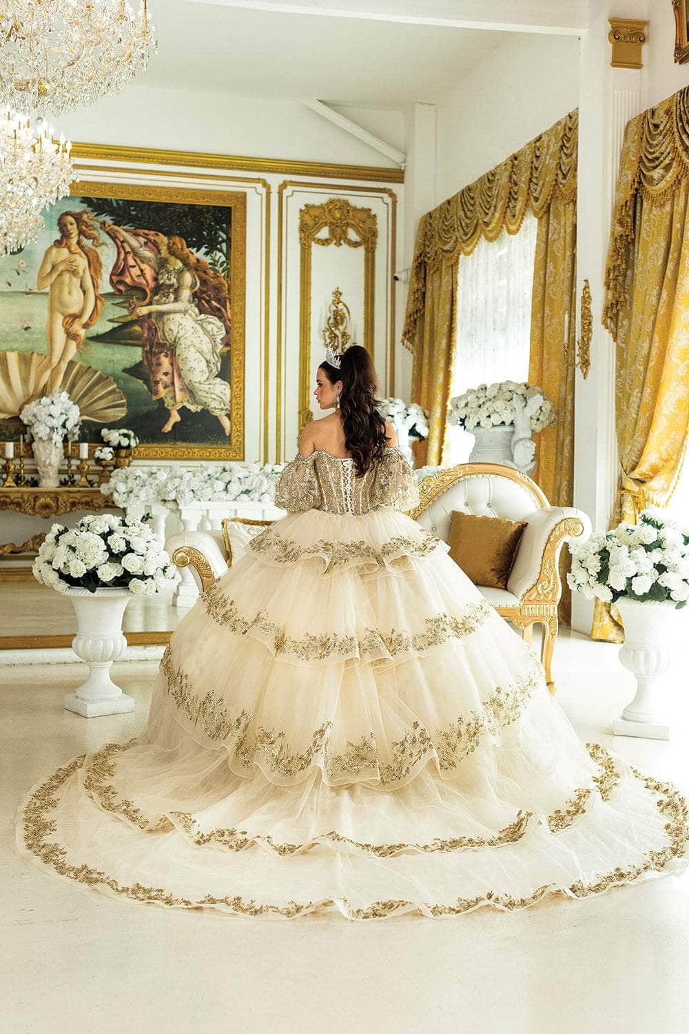 Dancing Queen 5019 - Beaded Embroidered Puff Sleeve Ballgown Quinceanera Dresses XS / Rose Gold