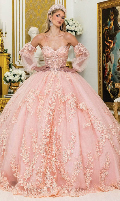 dancing queen dresses XS Dancing Queen 5020 – Embroidered Sweetheart Ballgown with Detachable  Puff Sleeves and Layered Bow