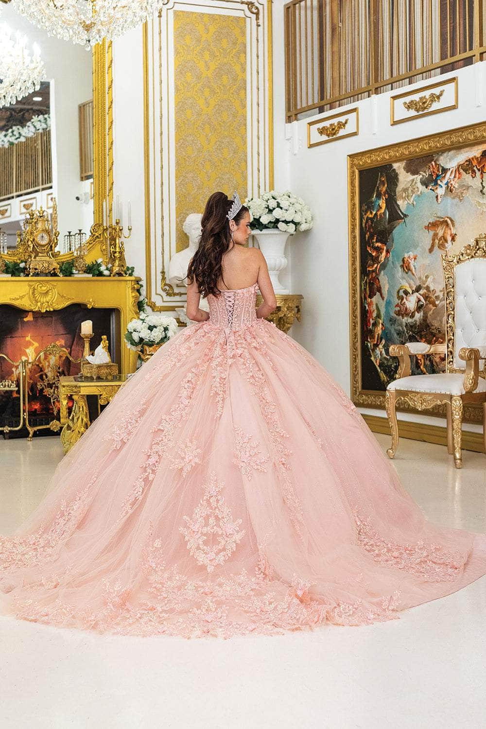Dancing Queen 5027 - Lace Appliqued Strapless Tulle Ballgown Quinceanera Dresses XS / Blush