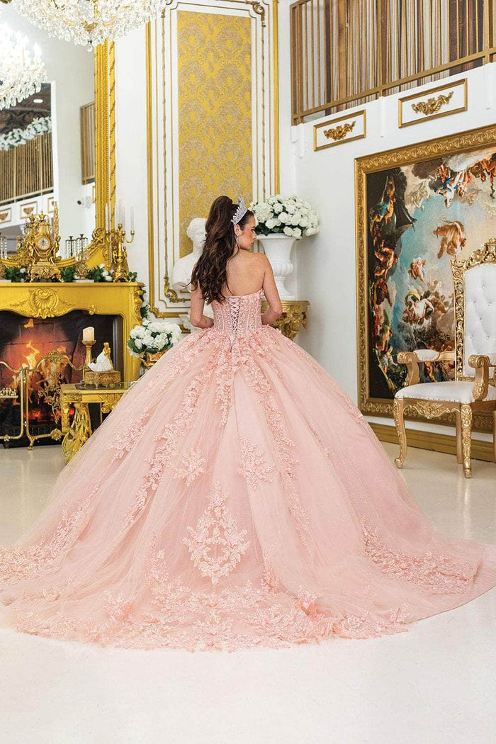 Dancing Queen 5027 - Lace Appliqued Strapless Tulle Ballgown Quinceanera Dresses XS / Blush