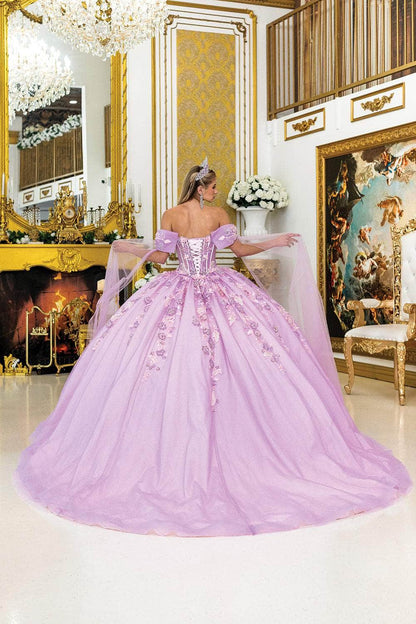 Dancing Queen 5036 - Embellished Off-Shoulder Ballgown with Sheer Cape Quinceanera Dresses XS / Blush