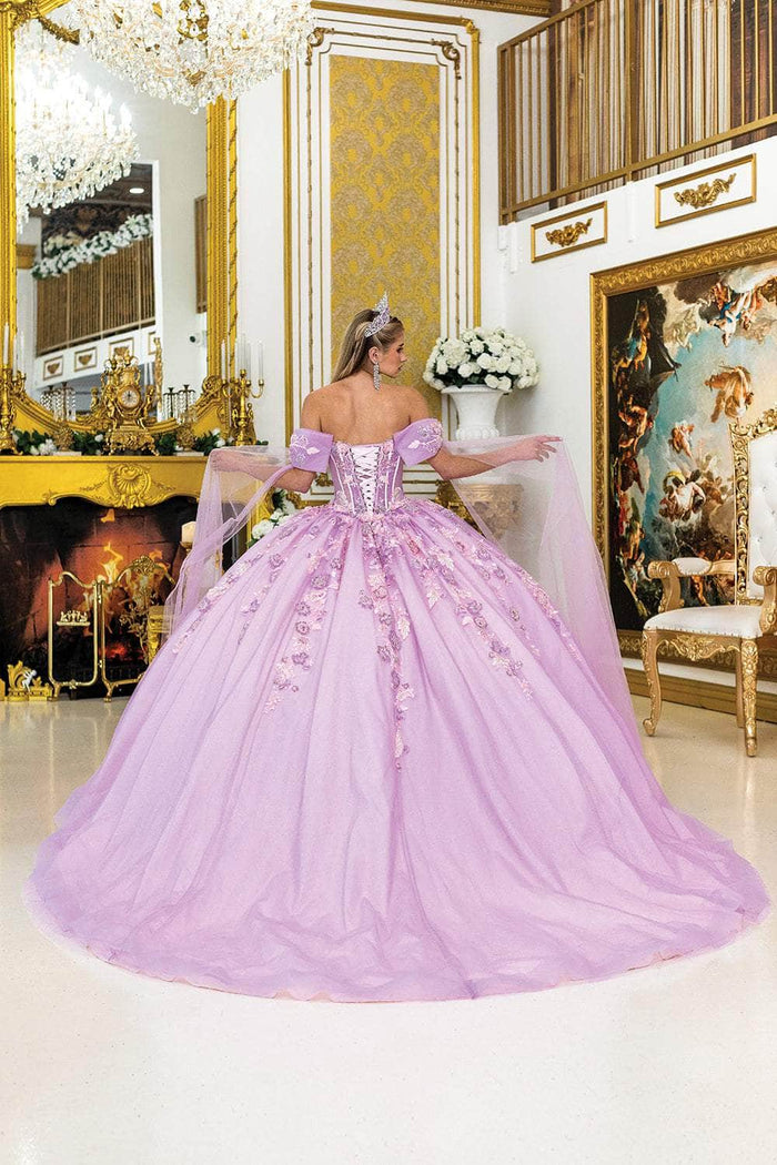Dancing Queen 5036 - Embellished Off-Shoulder Ballgown with Sheer Cape Quinceanera Dresses XS / Blush