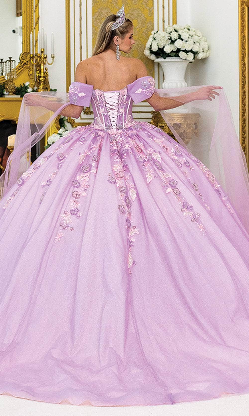 Dancing Queen 5036 - Embellished Off-Shoulder Ballgown with Sheer Cape Quinceanera Dresses XS / Blush