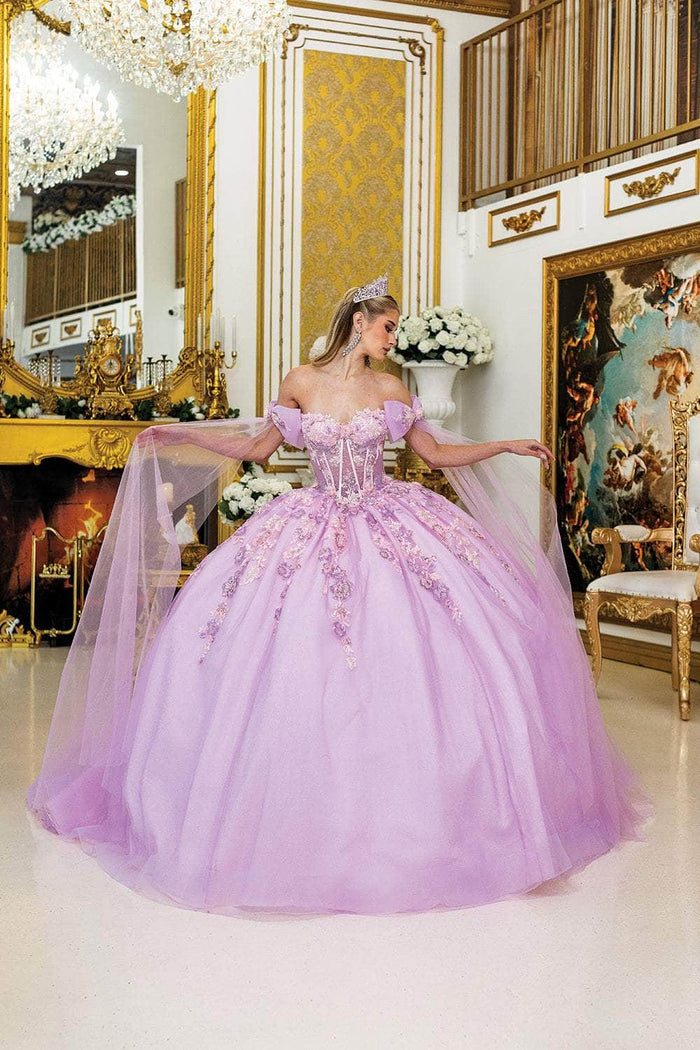 Dancing Queen 5036 - Embellished Off-Shoulder Ballgown with Sheer Cape Quinceanera Dresses XS / Blush