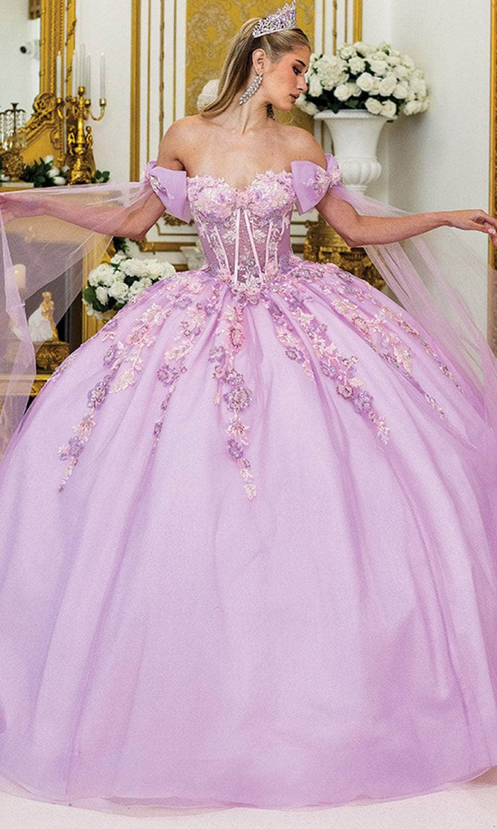 Dancing Queen 5036 - Embellished Off-Shoulder Ballgown with Sheer Cape Quinceanera Dresses XS / Blush