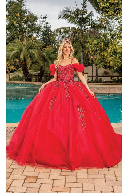 Dancing Queen Dresses DQ-1879 Sparkling Quinceañera Ball Gown - Burgundy / XS - Dress