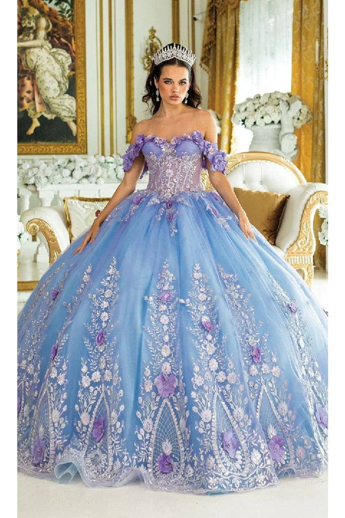 Dancing Queen Dresses DQ-1999 Gorgeous Quinceañera Perfection Gown - Lilac/Blue/Bahama / XS