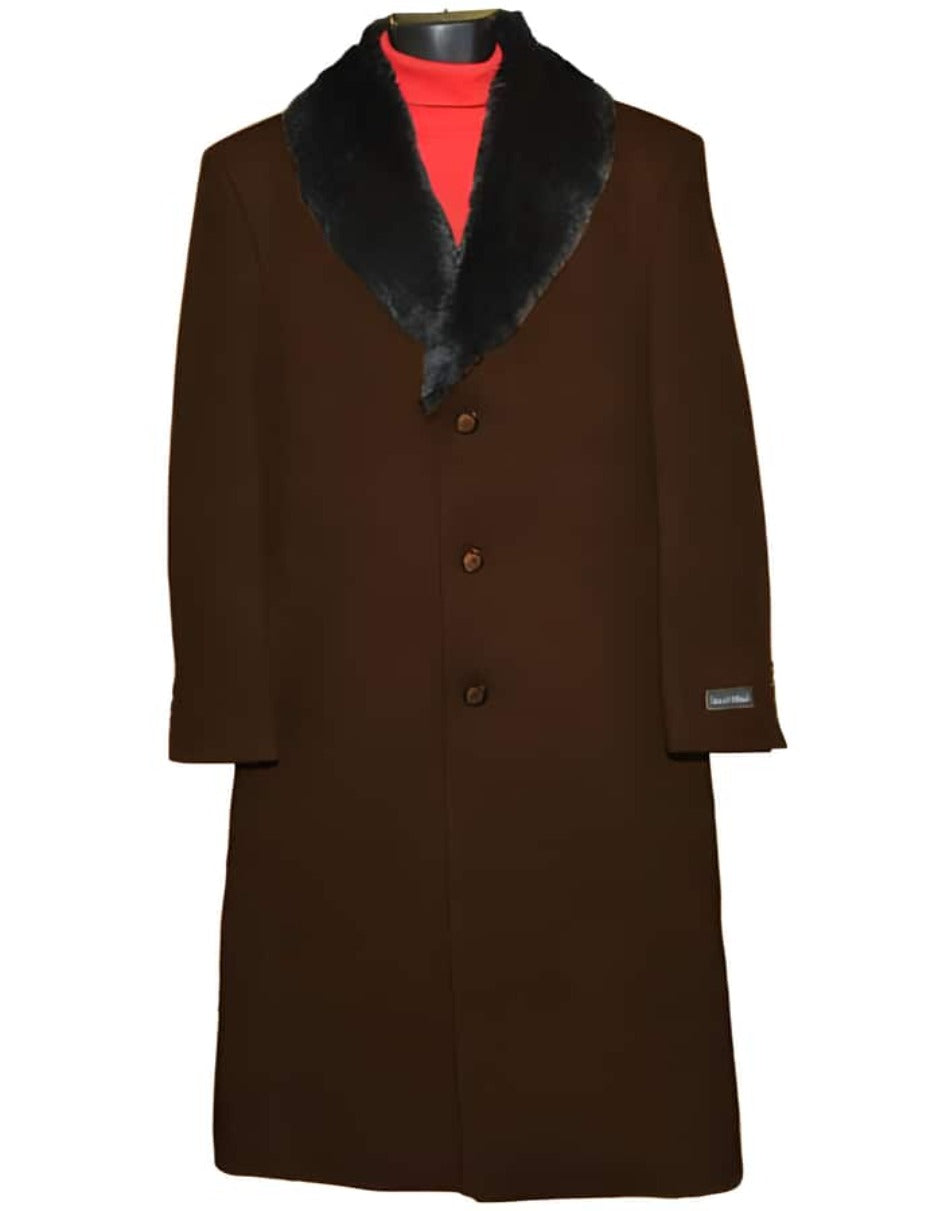 Mens Overcoat - Topcoat For Men - Winter Fabric -Dark Brown 3 Button Wool Ankle length Overcoat ~ Long men's Dress Topcoat - Winter coat 95% Wool Fabric - Men's Tuxedo USA