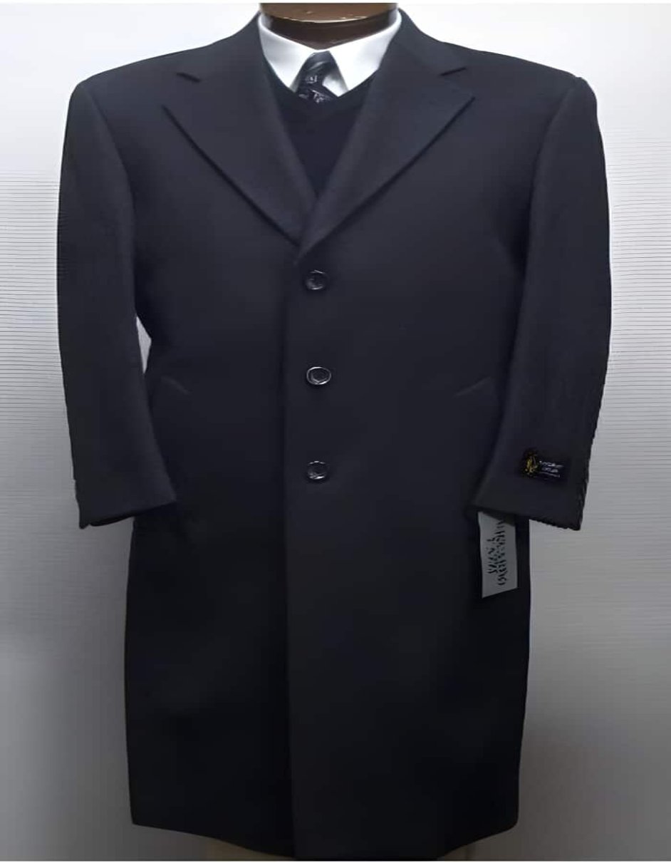 45 Inch Dark Charcoal Gray classic model features button front Wool men's Overcoat - Men's Tuxedo USA