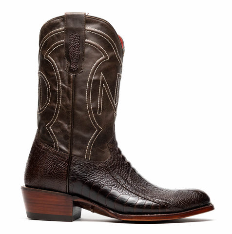 Marco Di Milano Denver Brown Ostrich Leg Round Toe Cowboy Boots