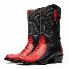 marco-di-milano-denver-red-black-ostrich-leg-round-toe-cowboy-boots