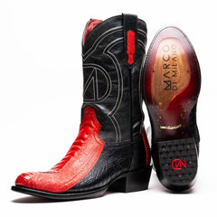 marco-di-milano-denver-red-black-ostrich-leg-round-toe-cowboy-boots