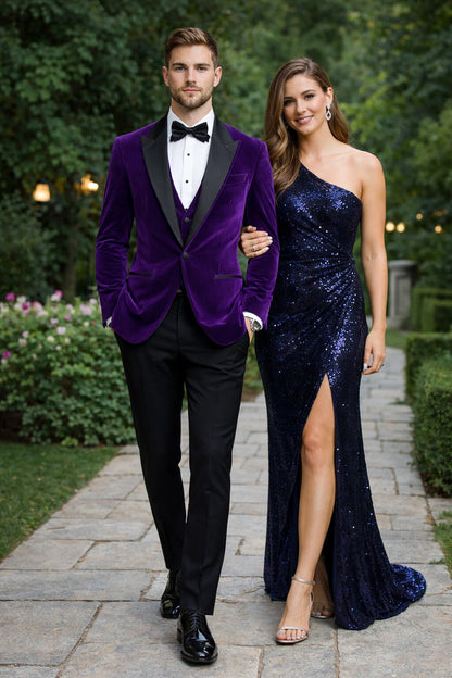 what color tux with purple dress wedding date