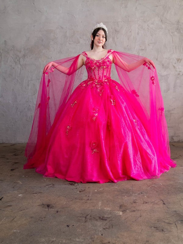 Off Shoulder Quince Dress Cape Sleeve Ball Gown by Calla SCL30008