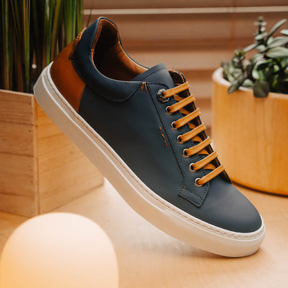 Zelli Diaz Rubberized Calfskin Sneaker in Navy with Matte Finish