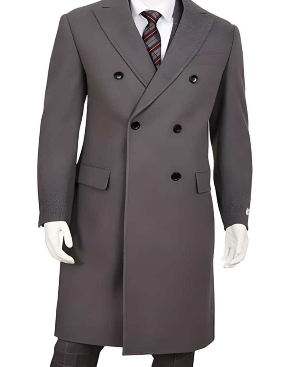 Mens Overcoat - Topcoat For Men - Winter Fabric - Mens Gray Double Breasted Five Button Wool ~ Poly Blend Overcoat - Men's Tuxedo USA