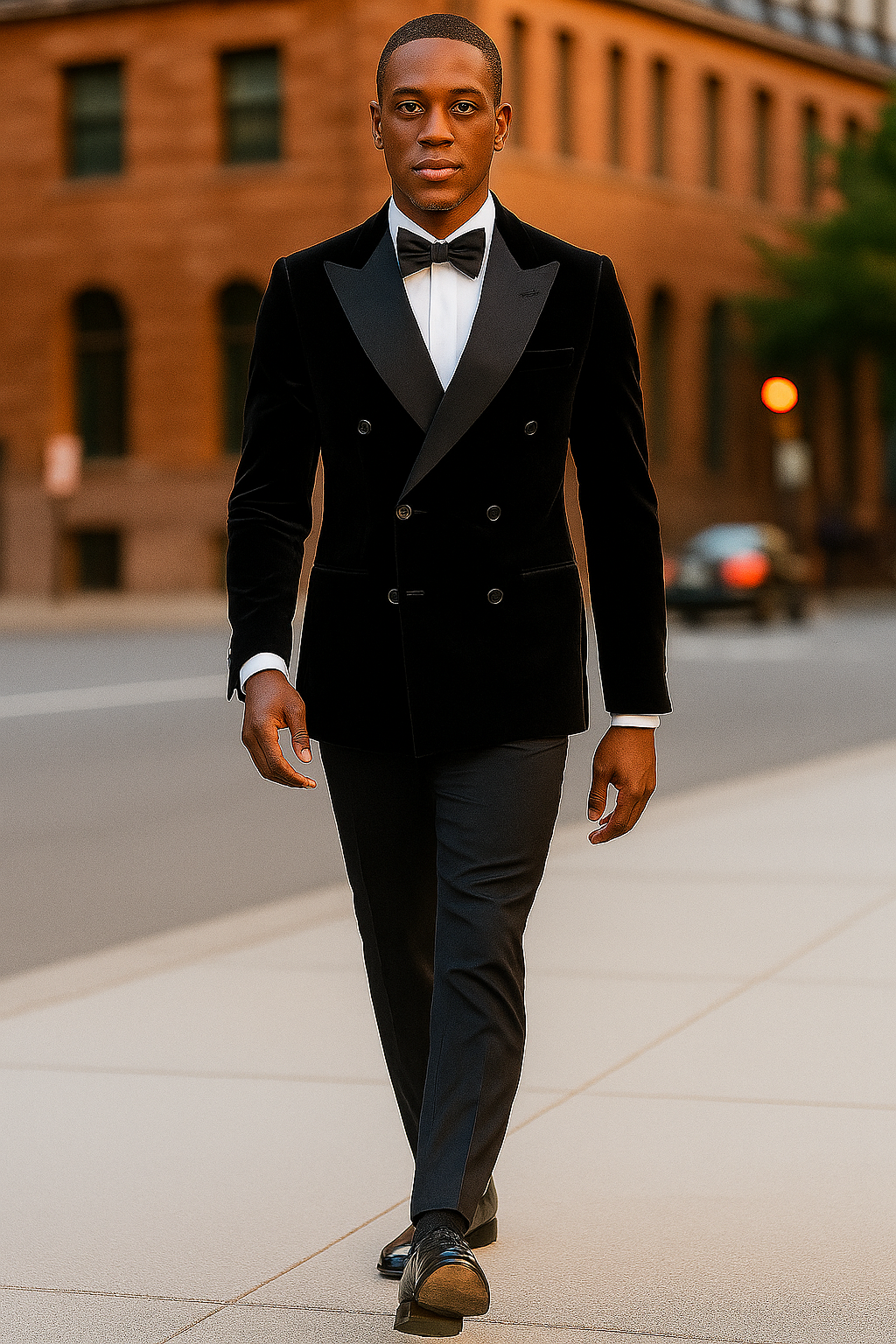 Double Breasted Six Button Black Velvet Tuxedo