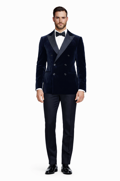 Double Breasted Six Button Black Velvet Tuxedo