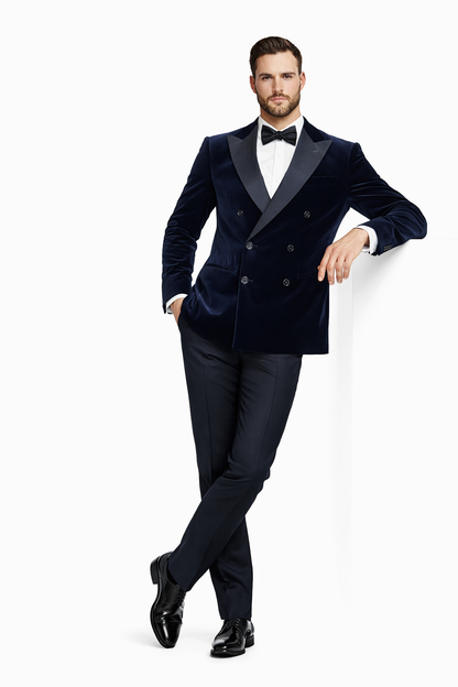Double Breasted Six Button Black Velvet Tuxedo