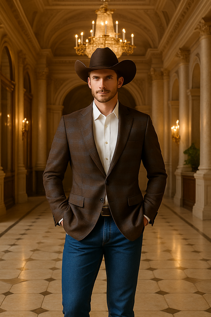 Saco vaquero - Western Sport Coat - Western Blazer- Men's Two Button Business Casual Double Windowpane Sport Coat