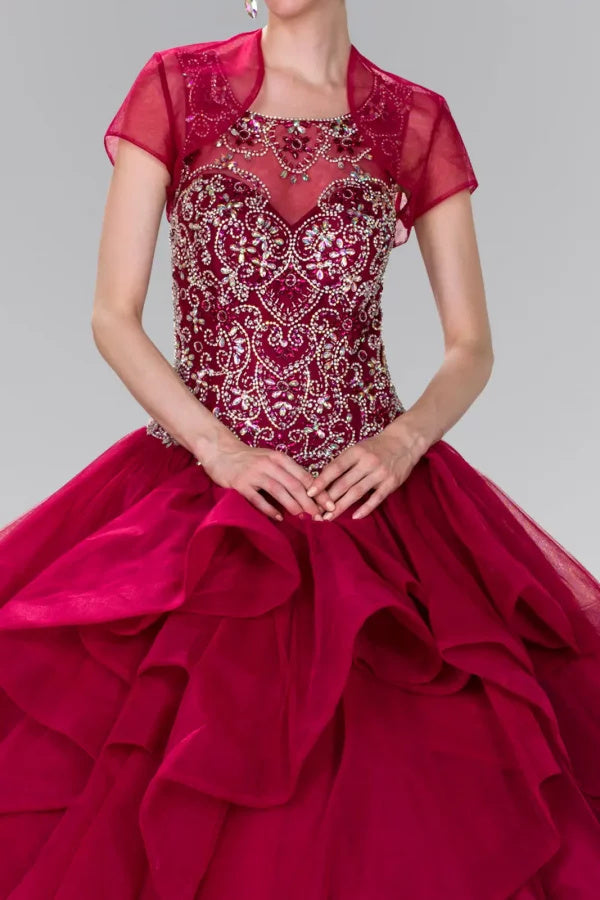 Beaded Illusion Ballgown with Bolero by Elizabeth K GL2378