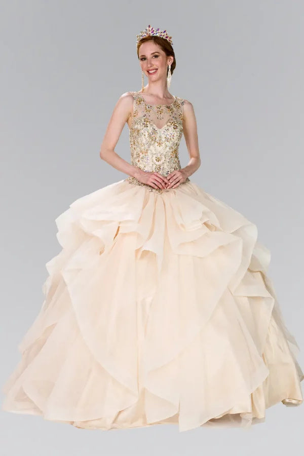 Beaded Illusion Ballgown with Bolero by Elizabeth K GL2378