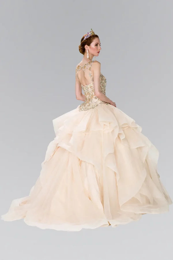 Beaded Illusion Ballgown with Bolero by Elizabeth K GL2378