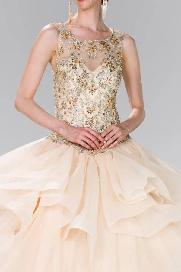 Beaded Illusion Ballgown with Bolero by Elizabeth K GL2378