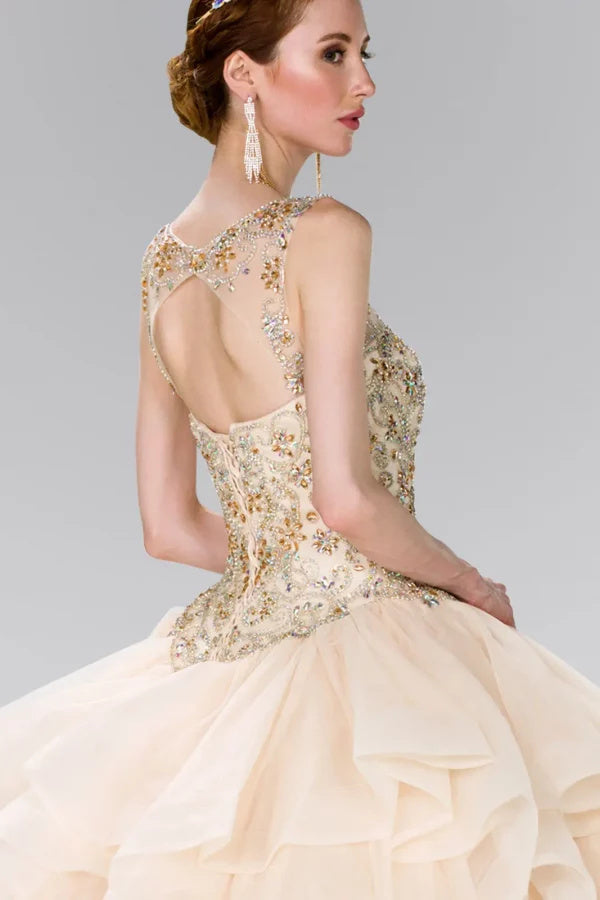 Beaded Illusion Ballgown with Bolero by Elizabeth K GL2378