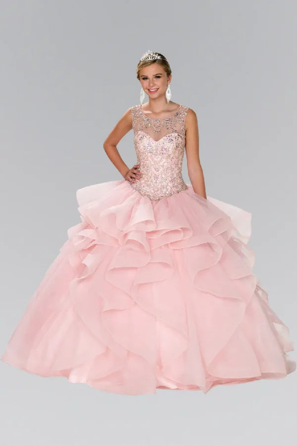 Beaded Illusion Ballgown with Bolero by Elizabeth K GL2378