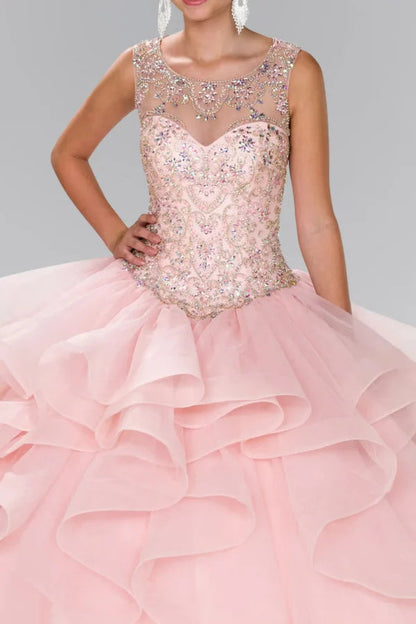 Beaded Illusion Ballgown with Bolero by Elizabeth K GL2378