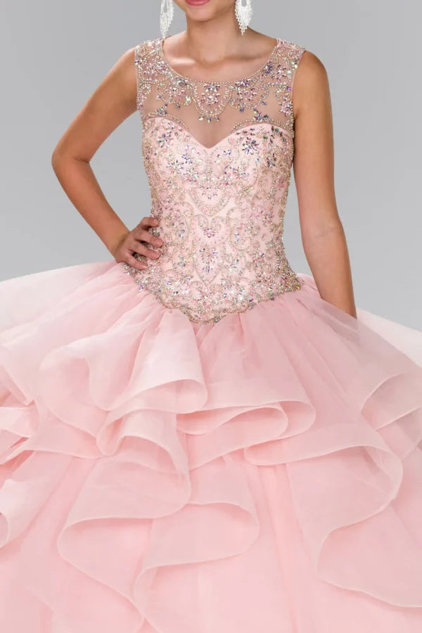 Beaded Illusion Ballgown with Bolero by Elizabeth K GL2378